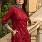 Comfortable maroon cotton kurta with stylish indigo highlights - Indigo pants Optional