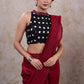 Stylish black cotton ikat high neck blouse
