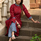 Comfortable maroon cotton kurta with stylish indigo highlights - Indigo pants Optional