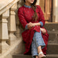 Comfortable maroon cotton kurta with stylish indigo highlights - Indigo pants Optional