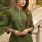 Sophisticated hand-embroidered olive green cotton kurta - Pants Optional