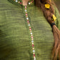 Sophisticated hand-embroidered olive green cotton kurta - Pants Optional
