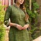 Sophisticated hand-embroidered olive green cotton kurta - Pants Optional
