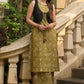 Stylish mustard Ajrakh block printed cotton kurta with matching pants (Sleeves Provided) - Hakoba Jacket optional