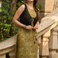 Stylish mustard Ajrakh block printed cotton kurta with matching pants (Sleeves Provided) - Hakoba Jacket optional