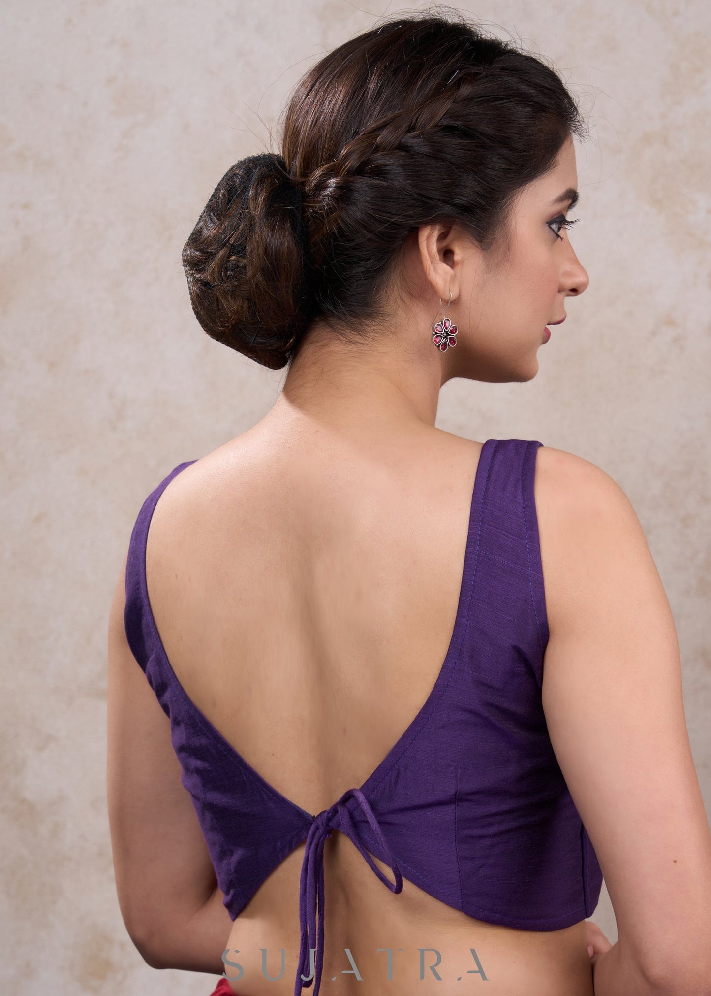 Stylish violet cotton silk sleeveless blouse