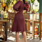 Exclusive wine cotton dress with beautiful embroidery on the yoke