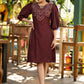 Exclusive wine cotton dress with beautiful embroidery on the yoke