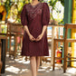 Exclusive wine cotton dress with beautiful embroidery on the yoke