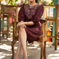 Exclusive wine cotton dress with beautiful embroidery on the yoke