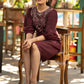Exclusive wine cotton dress with beautiful embroidery on the yoke