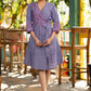 Elegant lilac cotton overlap dress highlighted with contrast embroidery