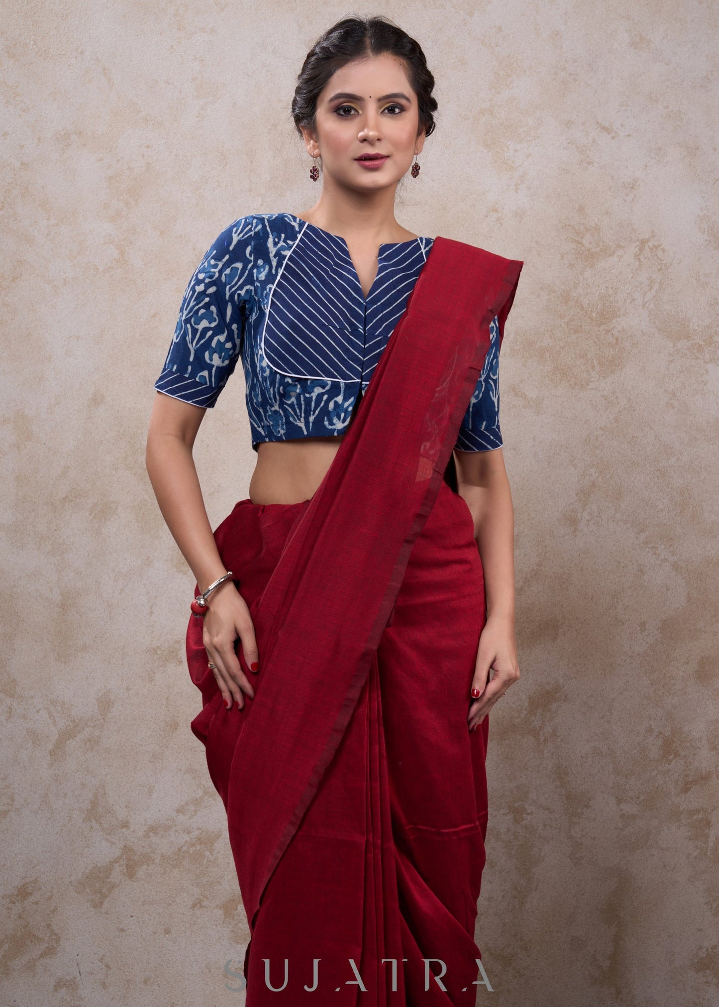 Trendy floral indigo combination blouse