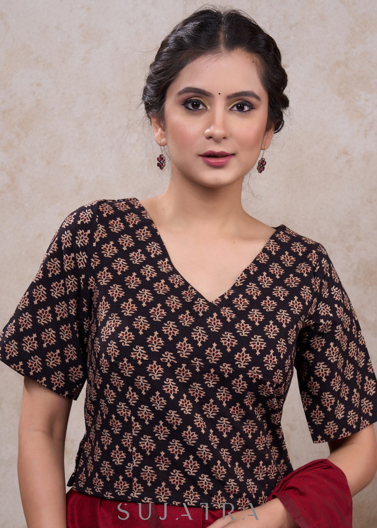 Exclusive black cotton ajrakh top style blouse