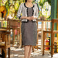Elegant grey dress with striped ikat jacket