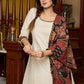 Off-white handloom kurta with contrast ajrakh highlights, paired with complementing pants - Patch work stole Optional