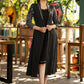 Black dress with striped front open jacket