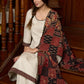 Off-white handloom kurta with contrast ajrakh highlights, paired with complementing pants - Patch work stole Optional