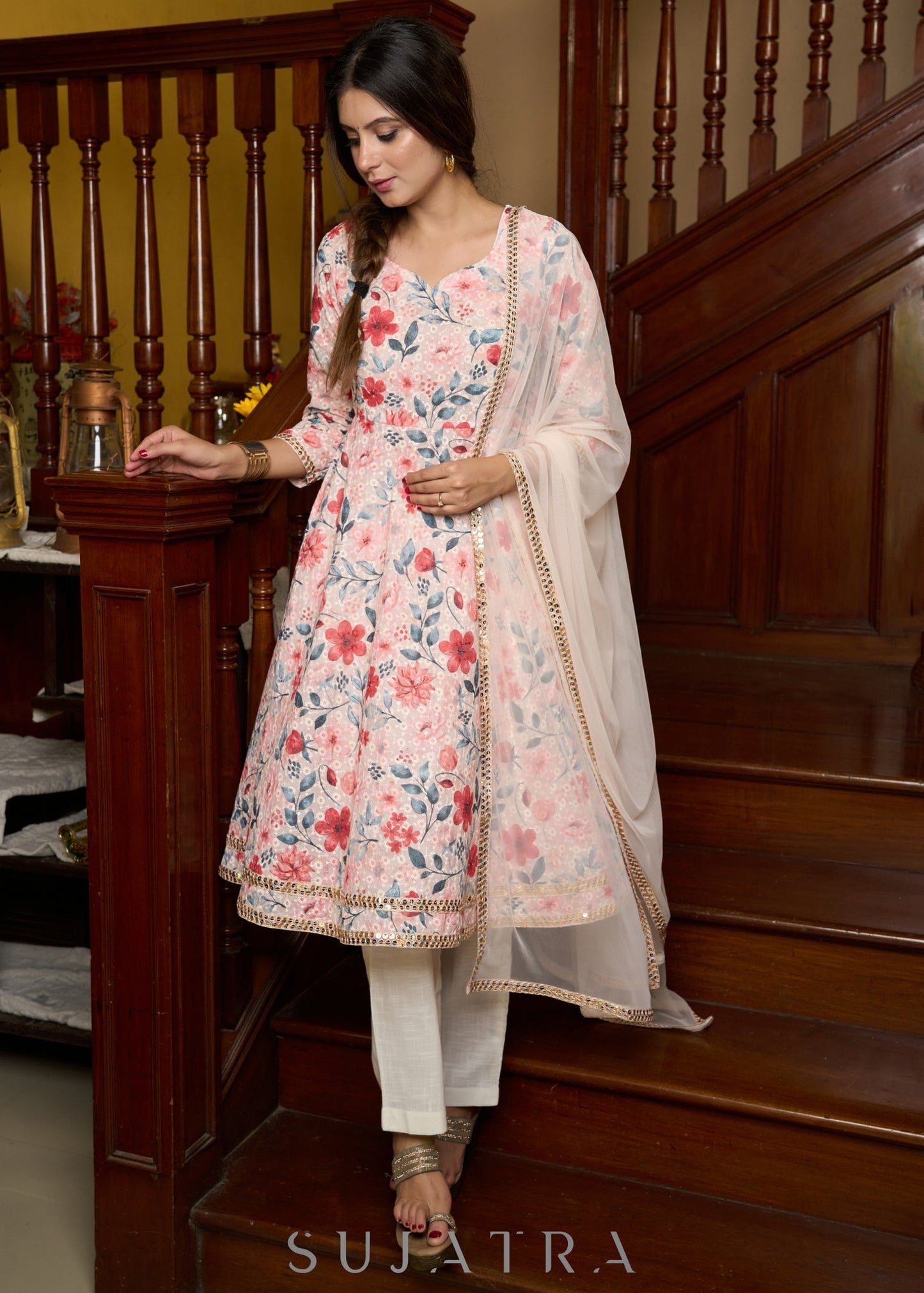 Flared Hakoba printed cotton kurta and matching pants - Dupatta Optional