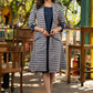 Stylish navy blue cotton dress with matching checkered long shrug