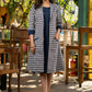 Stylish navy blue cotton dress with matching checkered long shrug