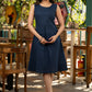 Stylish navy blue cotton dress with matching checkered long shrug