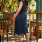 Stylish navy blue cotton dress with matching checkered long shrug