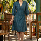 Trendy teal cotton ikat overlap dress