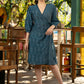 Trendy teal cotton ikat overlap dress