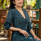 Trendy teal cotton ikat overlap dress