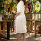 Beautiful ivory cotton dress with floral embroidery paired with matching shibori stole
