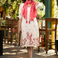 Beautiful ivory cotton dress with floral embroidery paired with matching shibori stole