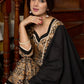 Black Kalamkari anarkali kurta with delicate lace highlights and matching pants - Dupatta Optional