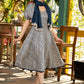 Stylish navy blue striped rayon flared dress paired with matching stole