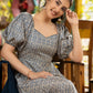 Stylish navy blue striped rayon flared dress paired with matching stole