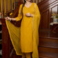 Graceful delicate mustard cotton kurta with a lace yoke and matching pants - Dupatta Optional