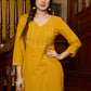 Graceful delicate mustard cotton kurta with a lace yoke and matching pants - Dupatta Optional