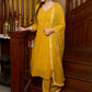 Graceful delicate mustard cotton kurta with a lace yoke and matching pants - Dupatta Optional