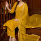 Graceful delicate mustard cotton kurta with a lace yoke and matching pants - Dupatta Optional