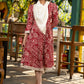 Trendy red printed rayon flared dress with contrast stole
