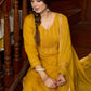 Graceful delicate mustard cotton kurta with a lace yoke and matching pants - Dupatta Optional