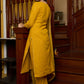 Graceful delicate mustard cotton kurta with a lace yoke and matching pants - Dupatta Optional