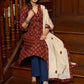 Smart maroon printed cotton kurta, perfectly paired with an exquisite appliqué work stole - Pants Optional