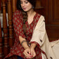 Smart maroon printed cotton kurta, perfectly paired with an exquisite appliqué work stole - Pants Optional