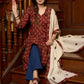 Smart maroon printed cotton kurta, perfectly paired with an exquisite appliqué work stole - Pants Optional