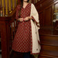 Smart maroon printed cotton kurta, perfectly paired with an exquisite appliqué work stole - Pants Optional