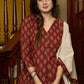 Smart maroon printed cotton kurta, perfectly paired with an exquisite appliqué work stole - Pants Optional
