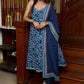 Stylish sleeveless indigo anarkali kurta paired with a matching mul dupatta - Pants Optional