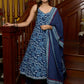 Stylish sleeveless indigo anarkali kurta paired with a matching mul dupatta - Pants Optional