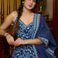 Stylish sleeveless indigo anarkali kurta paired with a matching mul dupatta - Pants Optional